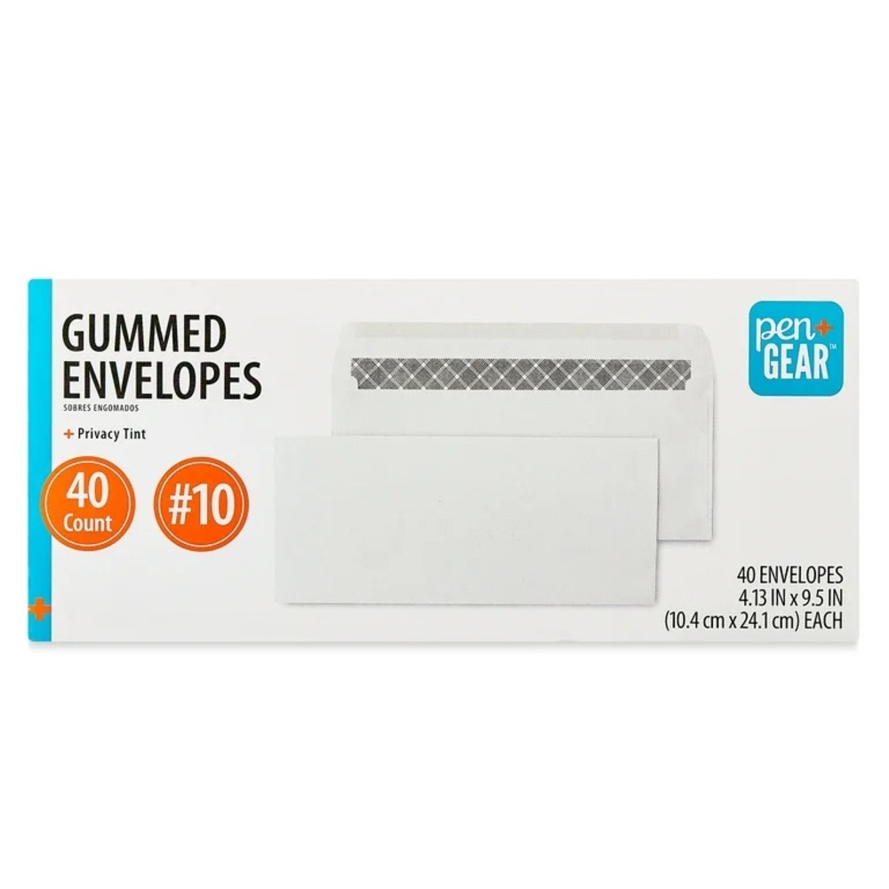 PEN + GEAR #10 Privacy Tint Gummed Envelopes, 40 Count NWT